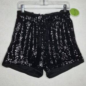 Breeze Ever NWT Sequin Shorts Black Lined High Rise Party Club Y2K Festival Lrg